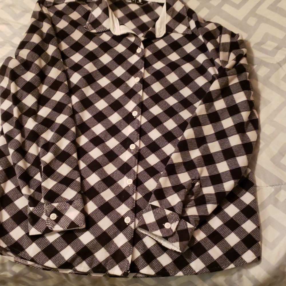 Blacks and white checkered soft button down